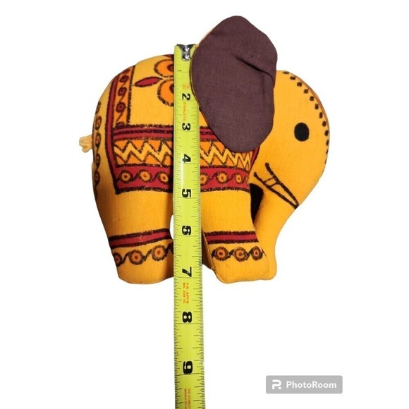 Elephant Stuff Toy With Block Print Yellow - Picture 3 of 9